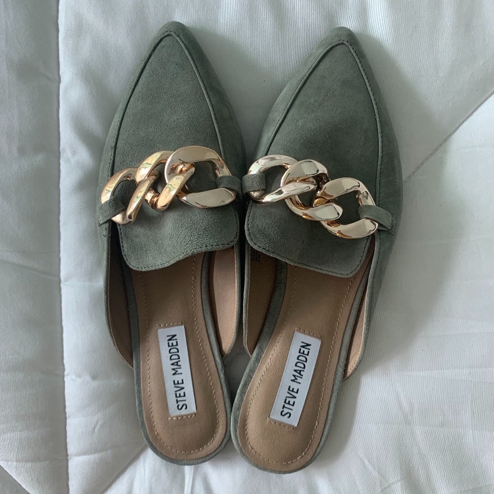 Steve Madden Festivity Chained Slip On Mules - Sage 7.5